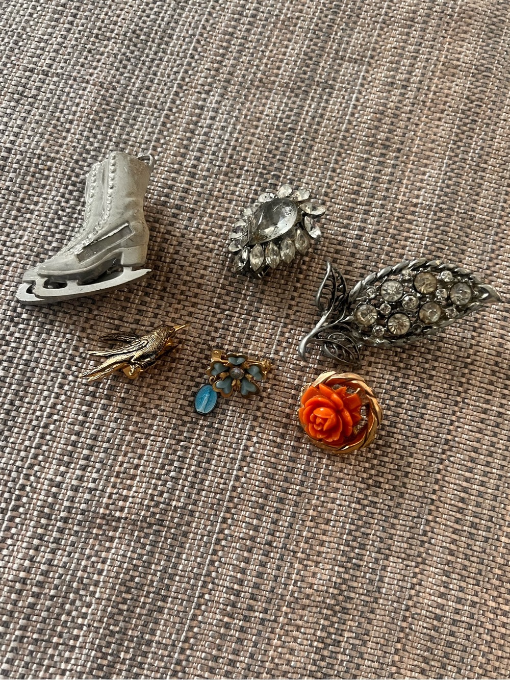 Assorted Vintage Women’s Decorative Pins - Orange Rose, Silver, Gold Tones